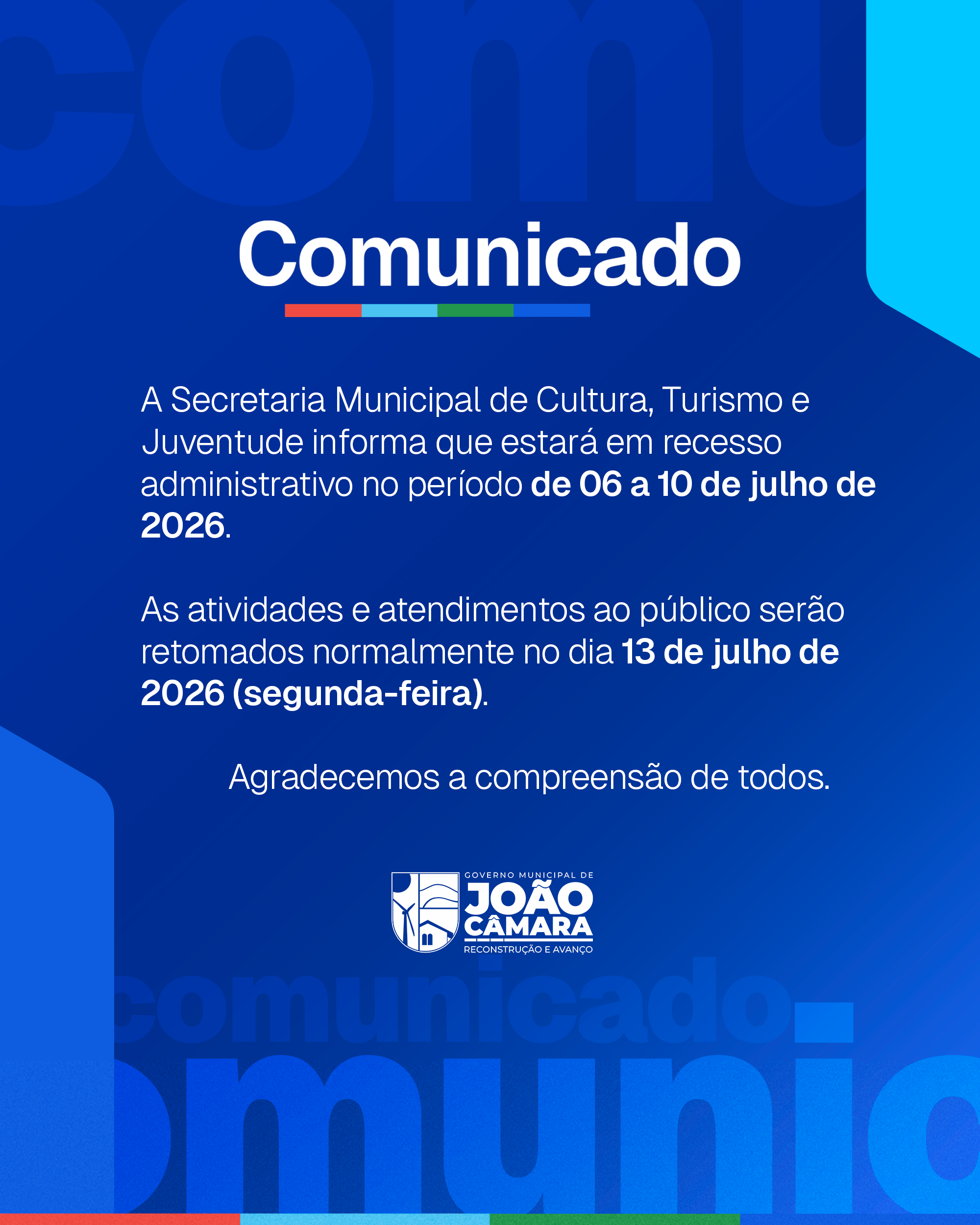 Recesso administrativo Secretaria de Cultura, Turismo e Juventude