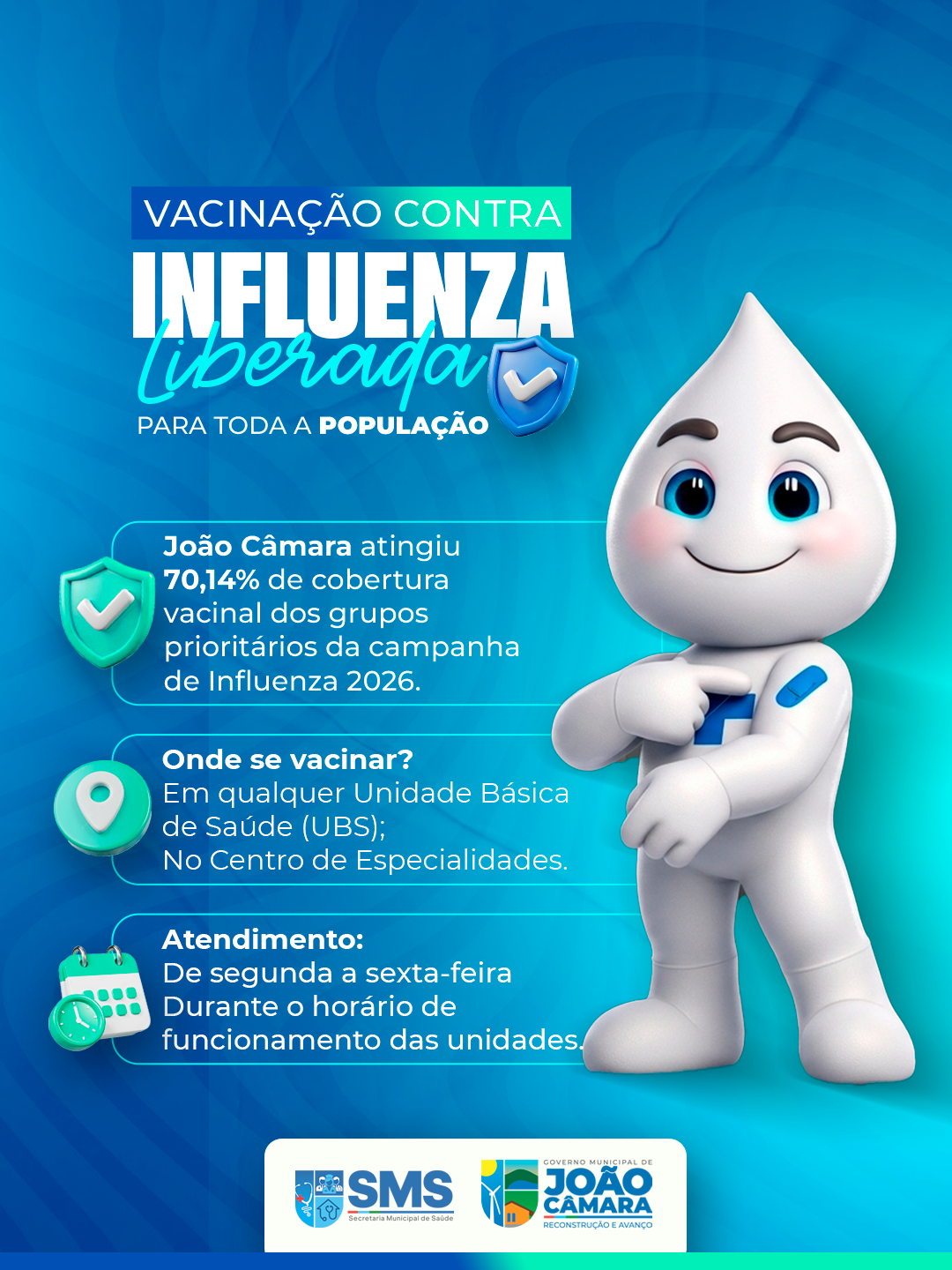 💉 A vacinação contra a Influenza está liberada para toda a população em João Câmara!